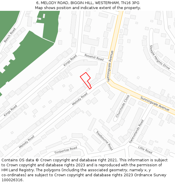 6, MELODY ROAD, BIGGIN HILL, WESTERHAM, TN16 3PG: Location map and indicative extent of plot