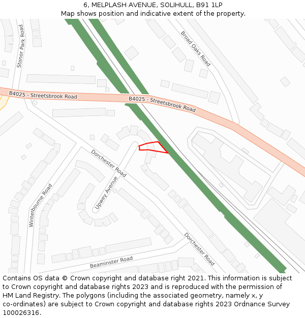 6, MELPLASH AVENUE, SOLIHULL, B91 1LP: Location map and indicative extent of plot