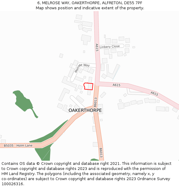 6, MELROSE WAY, OAKERTHORPE, ALFRETON, DE55 7PF: Location map and indicative extent of plot