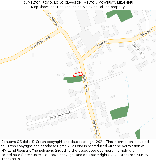 6, MELTON ROAD, LONG CLAWSON, MELTON MOWBRAY, LE14 4NR: Location map and indicative extent of plot