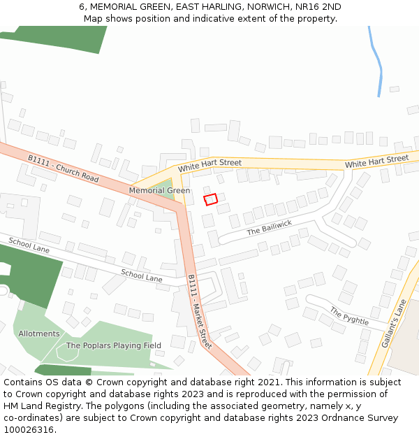 6, MEMORIAL GREEN, EAST HARLING, NORWICH, NR16 2ND: Location map and indicative extent of plot
