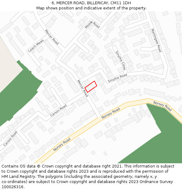 6, MERCER ROAD, BILLERICAY, CM11 1DH: Location map and indicative extent of plot