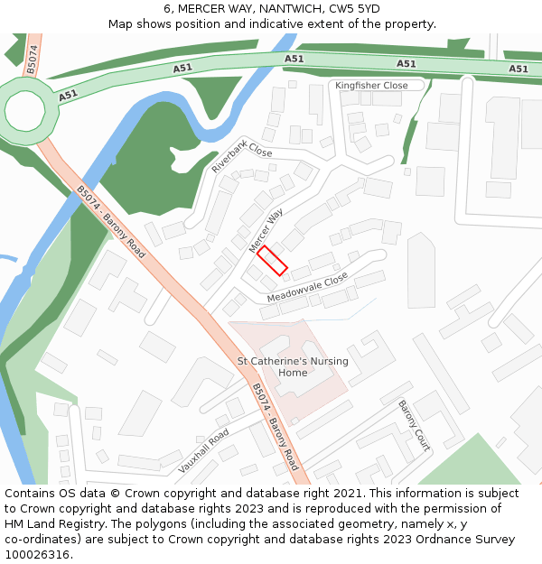 6, MERCER WAY, NANTWICH, CW5 5YD: Location map and indicative extent of plot