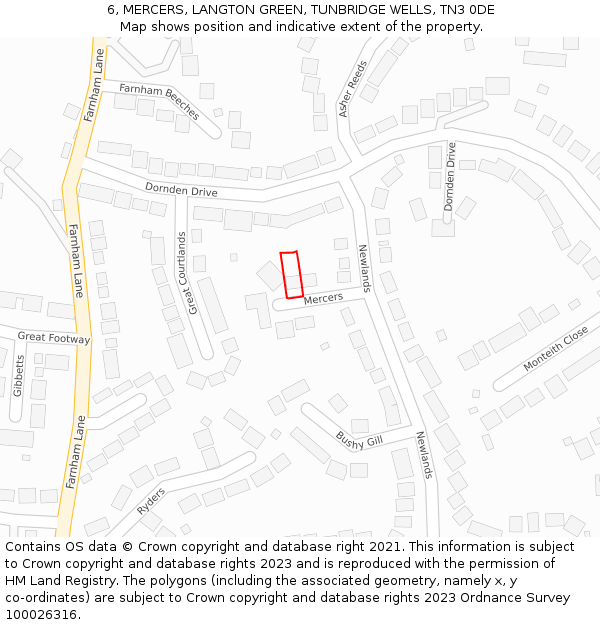 6, MERCERS, LANGTON GREEN, TUNBRIDGE WELLS, TN3 0DE: Location map and indicative extent of plot