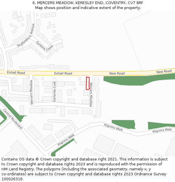 6, MERCERS MEADOW, KERESLEY END, COVENTRY, CV7 8RF: Location map and indicative extent of plot