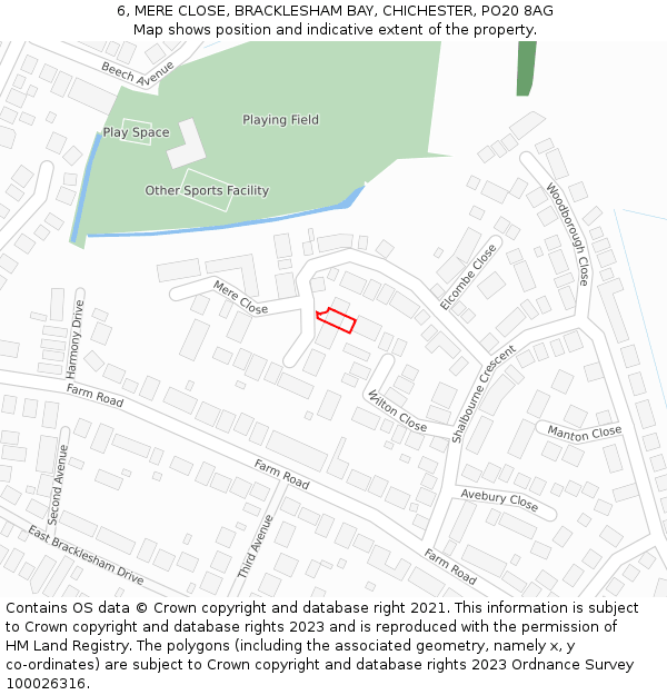 6, MERE CLOSE, BRACKLESHAM BAY, CHICHESTER, PO20 8AG: Location map and indicative extent of plot