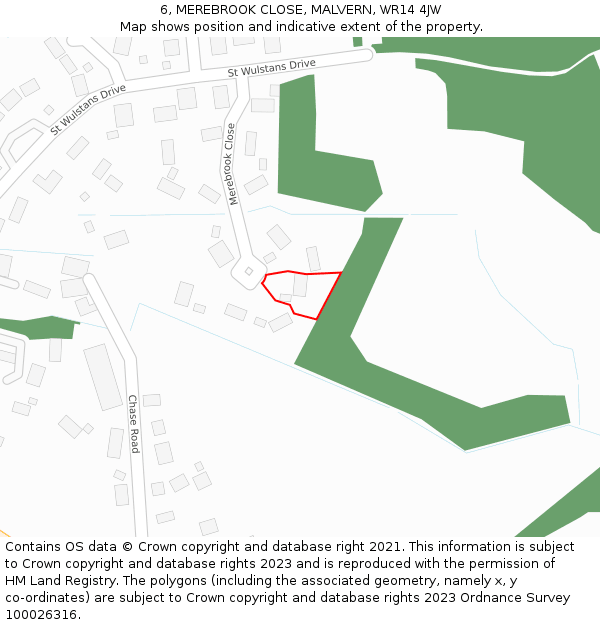 6, MEREBROOK CLOSE, MALVERN, WR14 4JW: Location map and indicative extent of plot