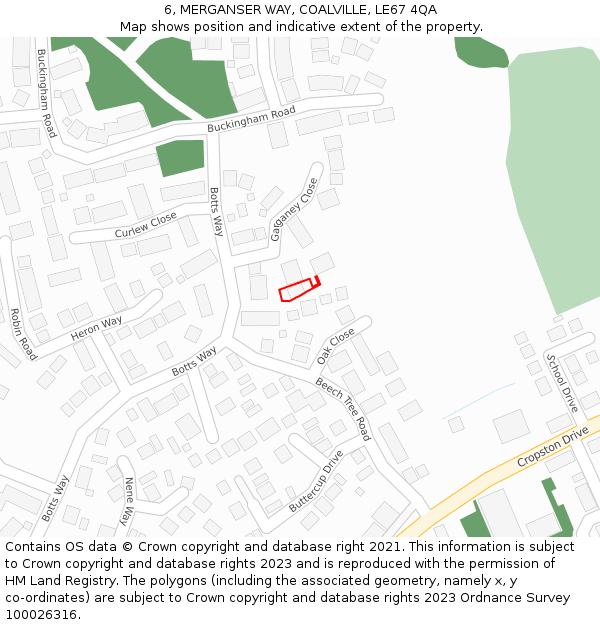 6, MERGANSER WAY, COALVILLE, LE67 4QA: Location map and indicative extent of plot