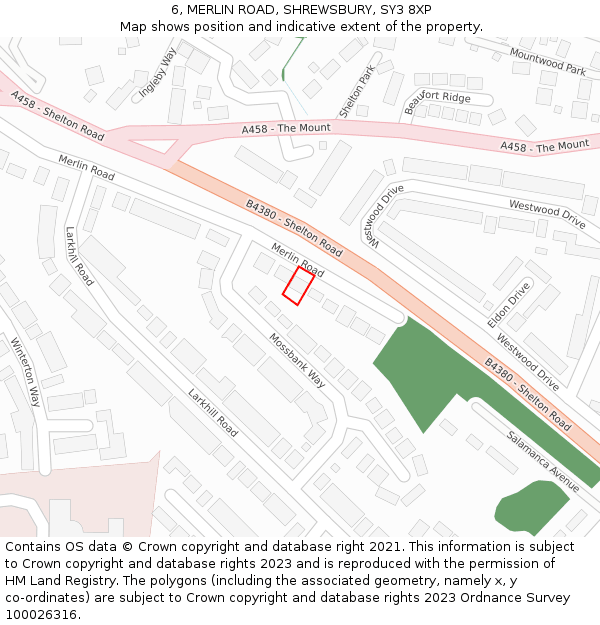 6, MERLIN ROAD, SHREWSBURY, SY3 8XP: Location map and indicative extent of plot