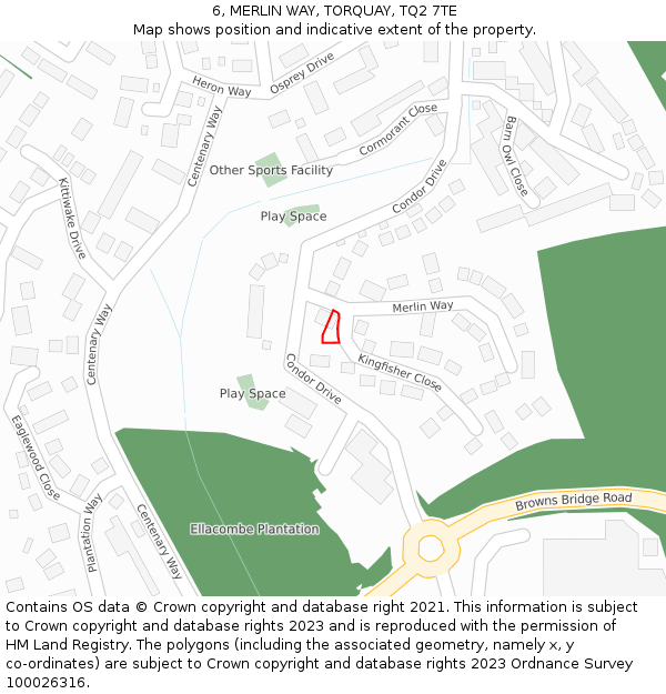 6, MERLIN WAY, TORQUAY, TQ2 7TE: Location map and indicative extent of plot