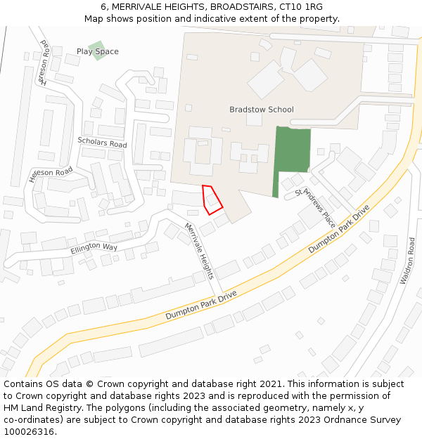 6, MERRIVALE HEIGHTS, BROADSTAIRS, CT10 1RG: Location map and indicative extent of plot