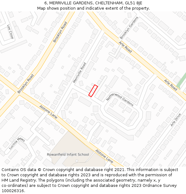 6, MERRIVILLE GARDENS, CHELTENHAM, GL51 8JE: Location map and indicative extent of plot