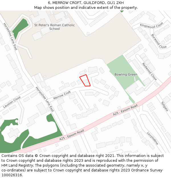 6, MERROW CROFT, GUILDFORD, GU1 2XH: Location map and indicative extent of plot