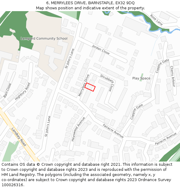 6, MERRYLEES DRIVE, BARNSTAPLE, EX32 9DQ: Location map and indicative extent of plot