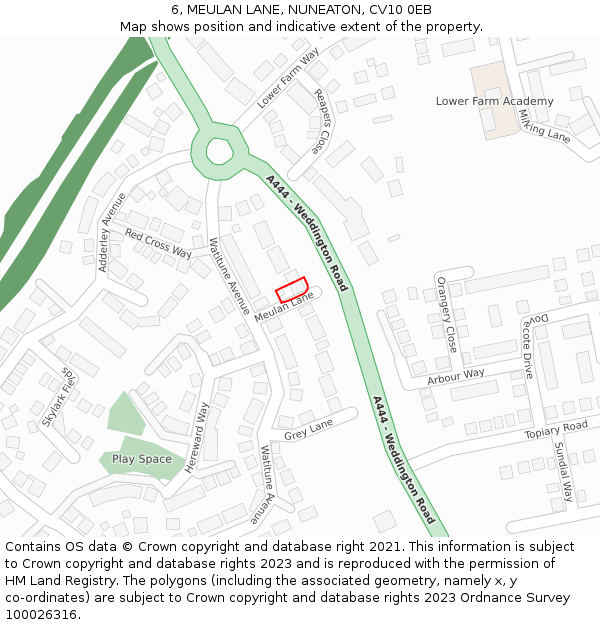 6, MEULAN LANE, NUNEATON, CV10 0EB: Location map and indicative extent of plot