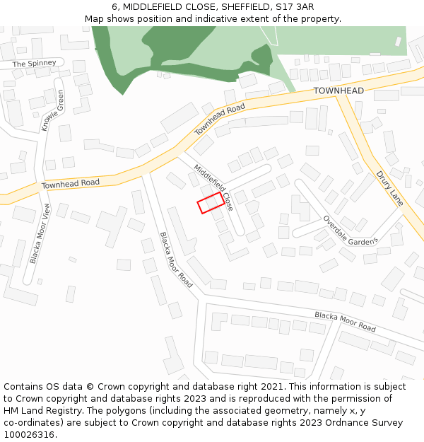 6, MIDDLEFIELD CLOSE, SHEFFIELD, S17 3AR: Location map and indicative extent of plot