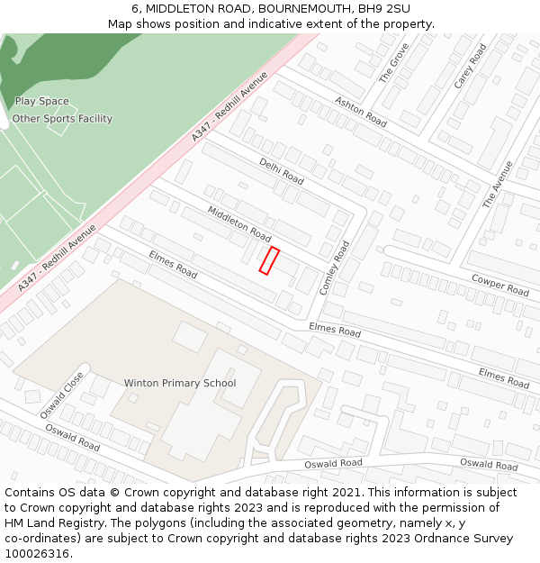 6, MIDDLETON ROAD, BOURNEMOUTH, BH9 2SU: Location map and indicative extent of plot