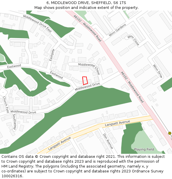 6, MIDDLEWOOD DRIVE, SHEFFIELD, S6 1TS: Location map and indicative extent of plot