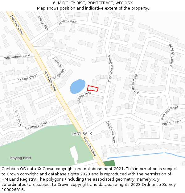 6, MIDGLEY RISE, PONTEFRACT, WF8 1SX: Location map and indicative extent of plot