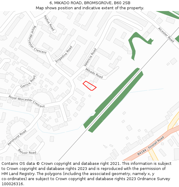 6, MIKADO ROAD, BROMSGROVE, B60 2SB: Location map and indicative extent of plot