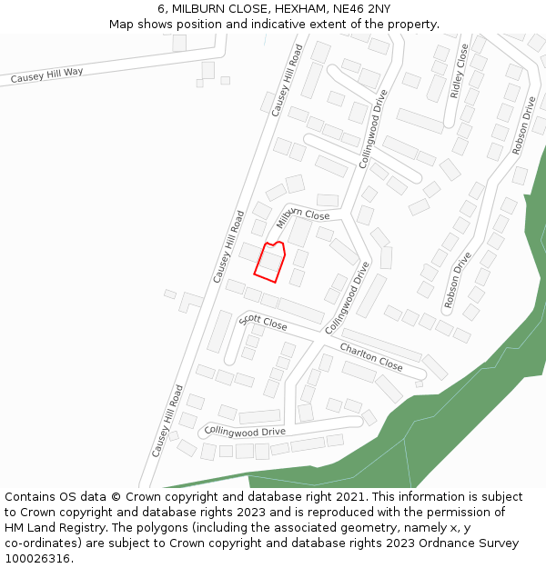 6, MILBURN CLOSE, HEXHAM, NE46 2NY: Location map and indicative extent of plot