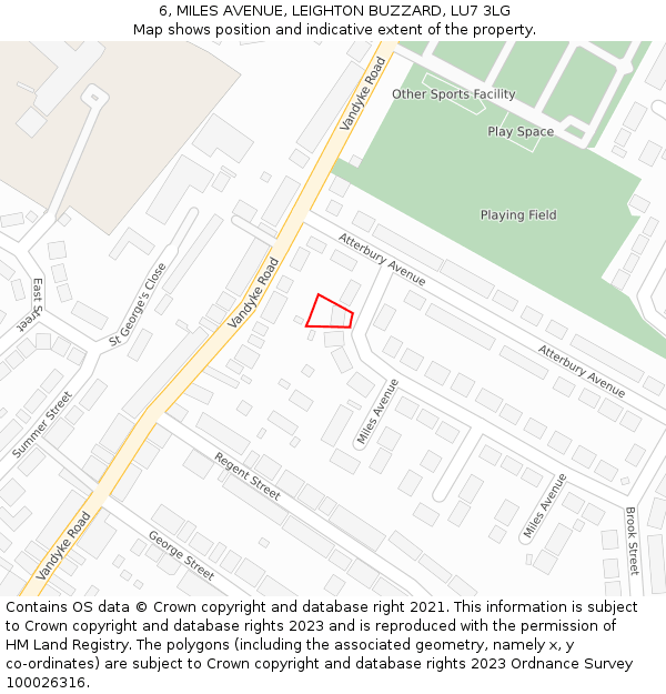 6, MILES AVENUE, LEIGHTON BUZZARD, LU7 3LG: Location map and indicative extent of plot