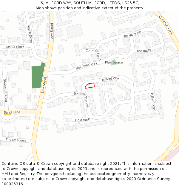 6, MILFORD WAY, SOUTH MILFORD, LEEDS, LS25 5GJ: Location map and indicative extent of plot