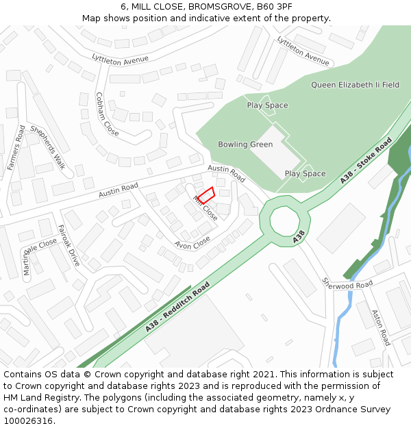 6, MILL CLOSE, BROMSGROVE, B60 3PF: Location map and indicative extent of plot