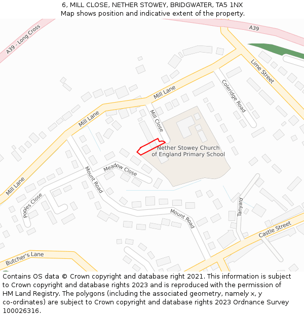 6, MILL CLOSE, NETHER STOWEY, BRIDGWATER, TA5 1NX: Location map and indicative extent of plot