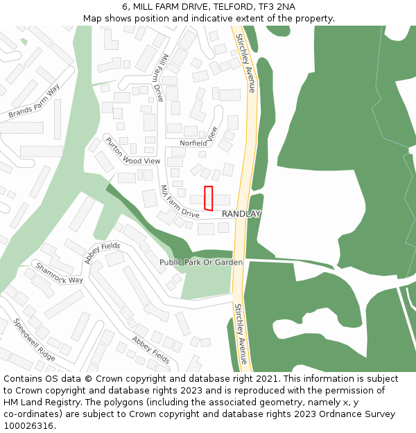 6, MILL FARM DRIVE, TELFORD, TF3 2NA: Location map and indicative extent of plot