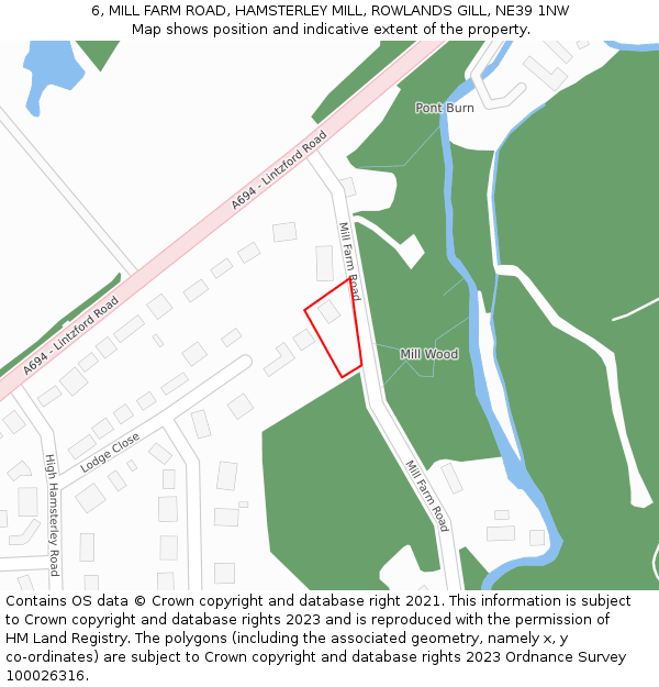 6, MILL FARM ROAD, HAMSTERLEY MILL, ROWLANDS GILL, NE39 1NW: Location map and indicative extent of plot
