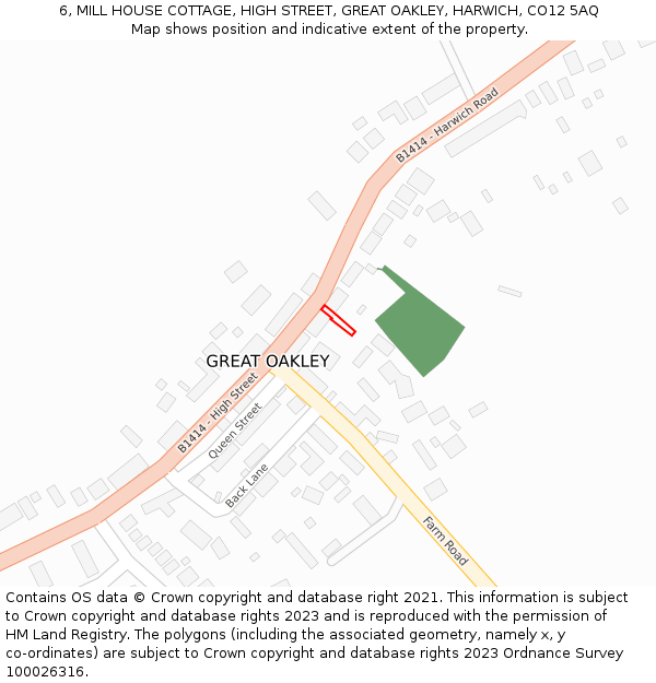 6, MILL HOUSE COTTAGE, HIGH STREET, GREAT OAKLEY, HARWICH, CO12 5AQ: Location map and indicative extent of plot