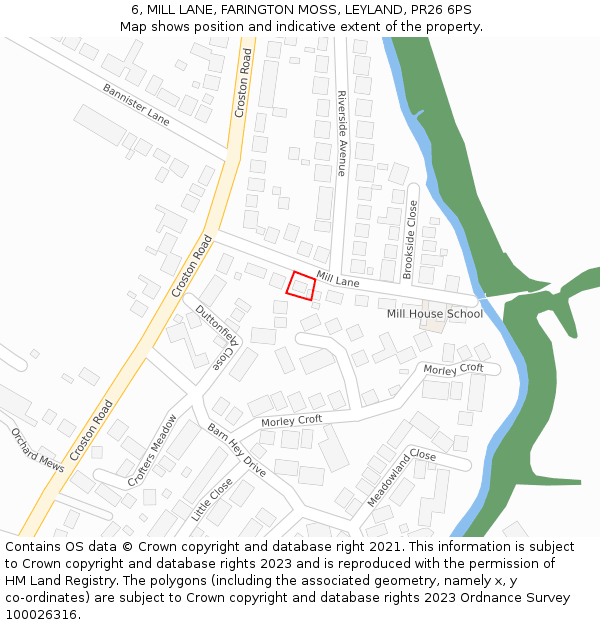 6, MILL LANE, FARINGTON MOSS, LEYLAND, PR26 6PS: Location map and indicative extent of plot