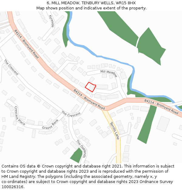 6, MILL MEADOW, TENBURY WELLS, WR15 8HX: Location map and indicative extent of plot