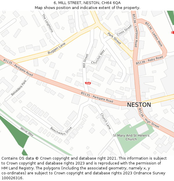 6, MILL STREET, NESTON, CH64 6QA: Location map and indicative extent of plot