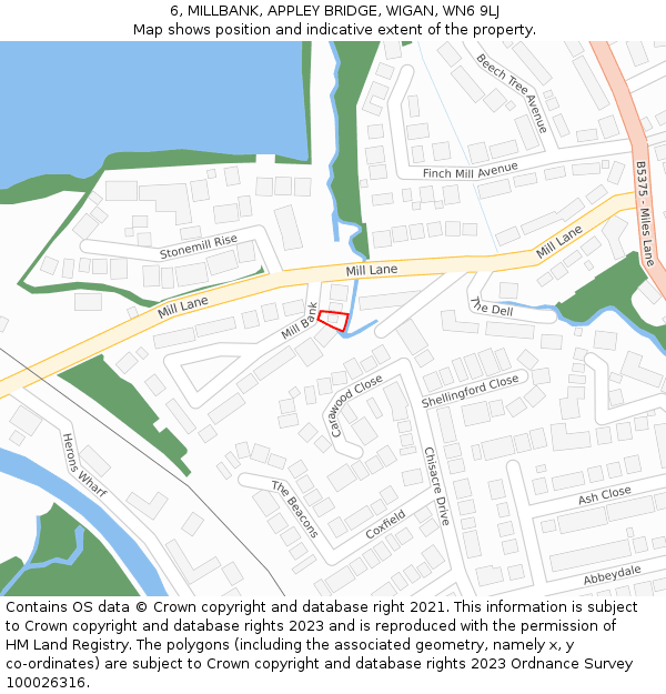 6, MILLBANK, APPLEY BRIDGE, WIGAN, WN6 9LJ: Location map and indicative extent of plot