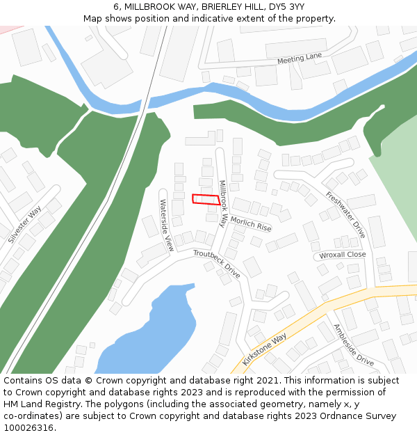 6, MILLBROOK WAY, BRIERLEY HILL, DY5 3YY: Location map and indicative extent of plot