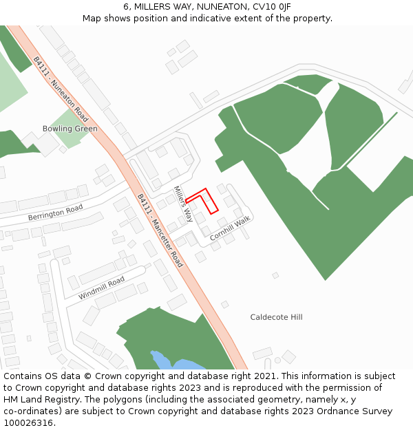 6, MILLERS WAY, NUNEATON, CV10 0JF: Location map and indicative extent of plot