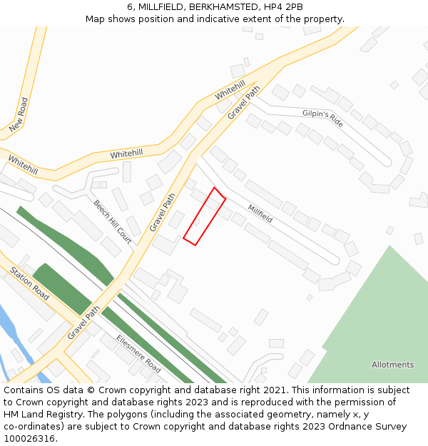 6, MILLFIELD, BERKHAMSTED, HP4 2PB: Location map and indicative extent of plot