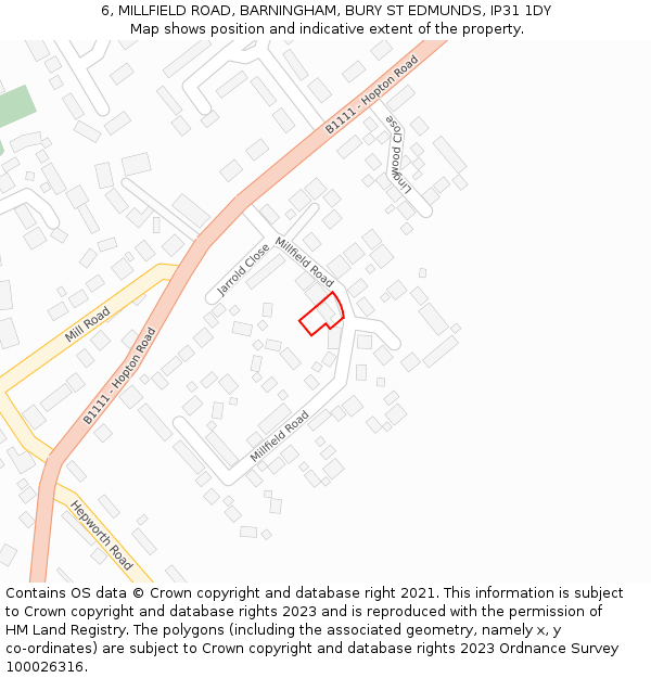 6, MILLFIELD ROAD, BARNINGHAM, BURY ST EDMUNDS, IP31 1DY: Location map and indicative extent of plot