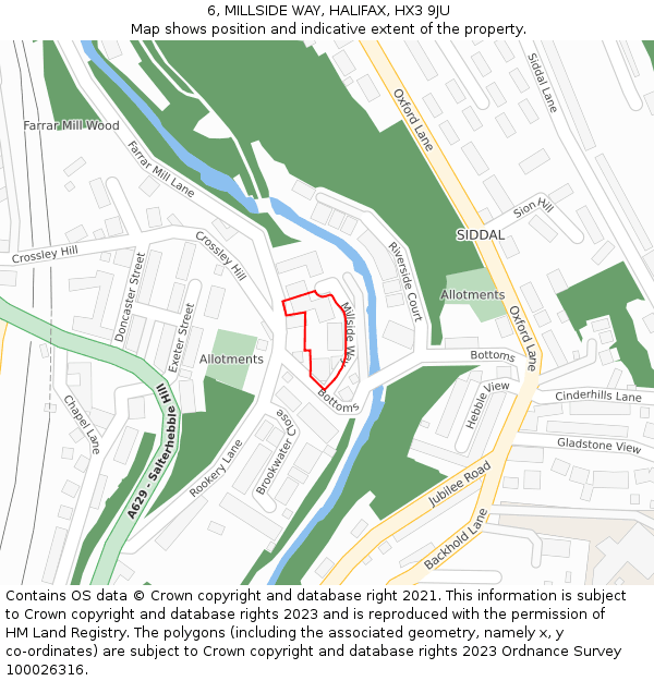 6, MILLSIDE WAY, HALIFAX, HX3 9JU: Location map and indicative extent of plot