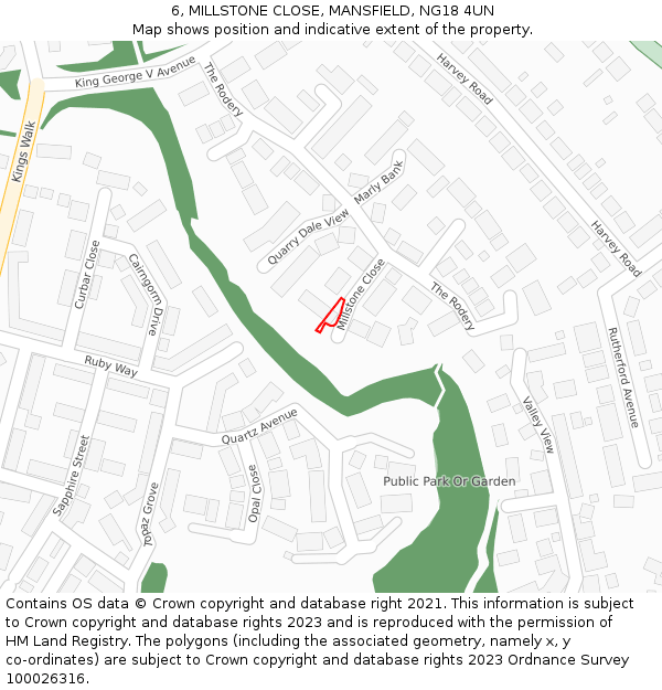 6, MILLSTONE CLOSE, MANSFIELD, NG18 4UN: Location map and indicative extent of plot