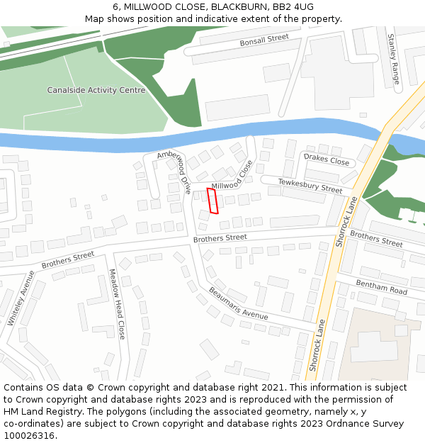 6, MILLWOOD CLOSE, BLACKBURN, BB2 4UG: Location map and indicative extent of plot