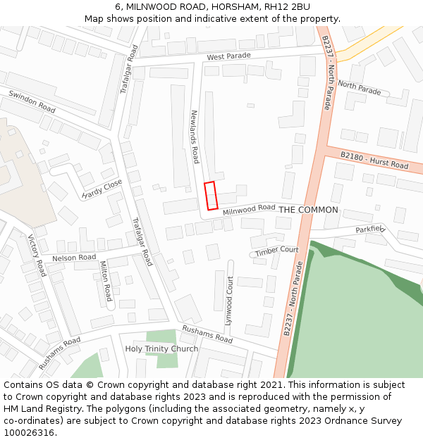 6, MILNWOOD ROAD, HORSHAM, RH12 2BU: Location map and indicative extent of plot