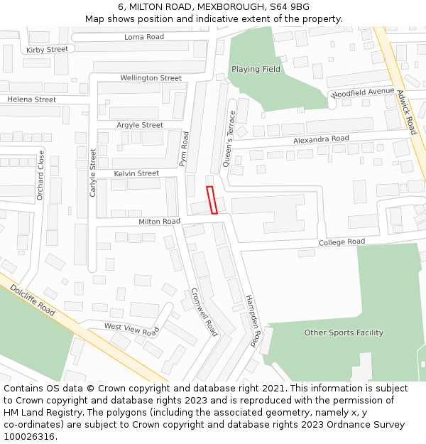 6, MILTON ROAD, MEXBOROUGH, S64 9BG: Location map and indicative extent of plot