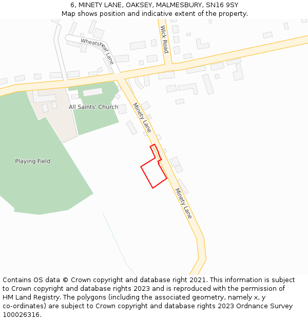 6, MINETY LANE, OAKSEY, MALMESBURY, SN16 9SY: Location map and indicative extent of plot