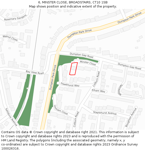 6, MINSTER CLOSE, BROADSTAIRS, CT10 1SB: Location map and indicative extent of plot