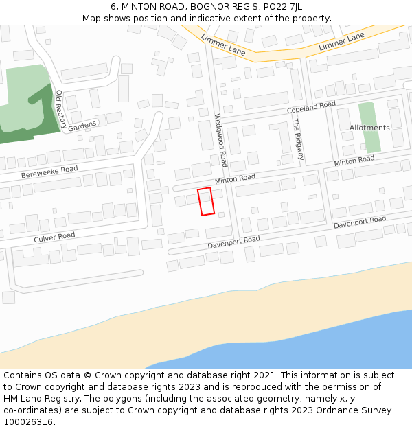 6, MINTON ROAD, BOGNOR REGIS, PO22 7JL: Location map and indicative extent of plot