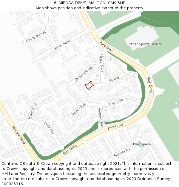 6, MIROSA DRIVE, MALDON, CM9 5NB: Location map and indicative extent of plot