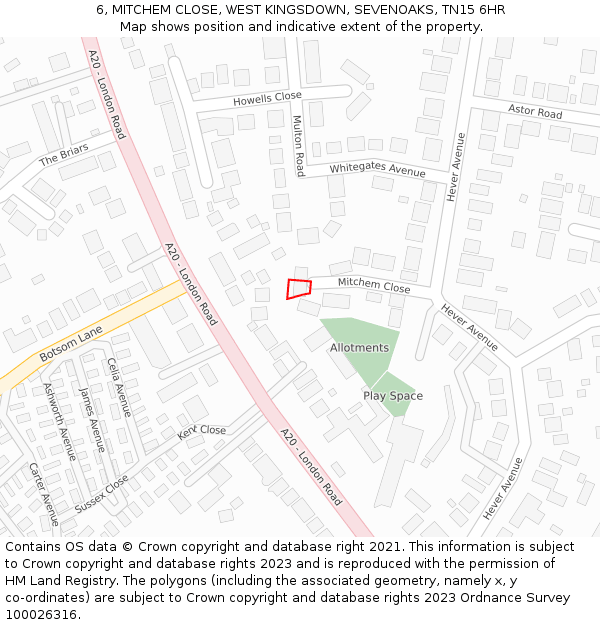 6, MITCHEM CLOSE, WEST KINGSDOWN, SEVENOAKS, TN15 6HR: Location map and indicative extent of plot